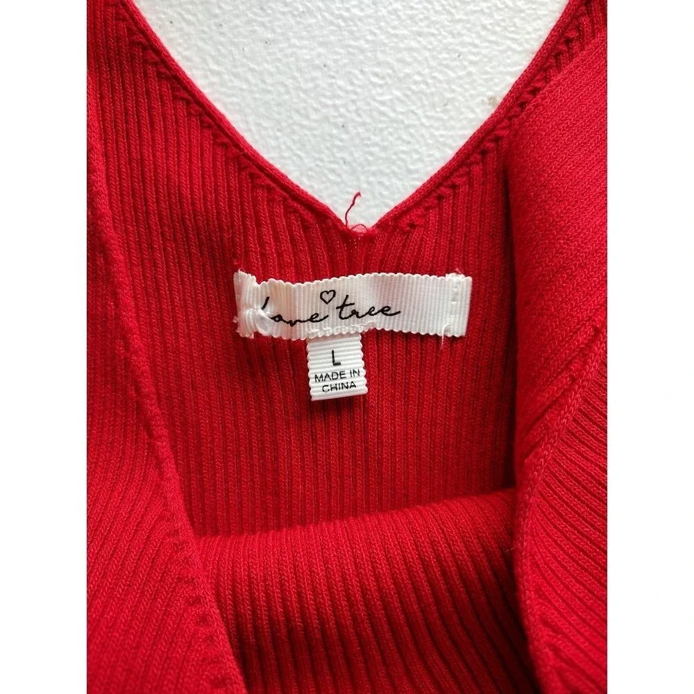 Love Tree Red V‎ Neck Ribbed Bodycon Dress with Side Stripes Size L